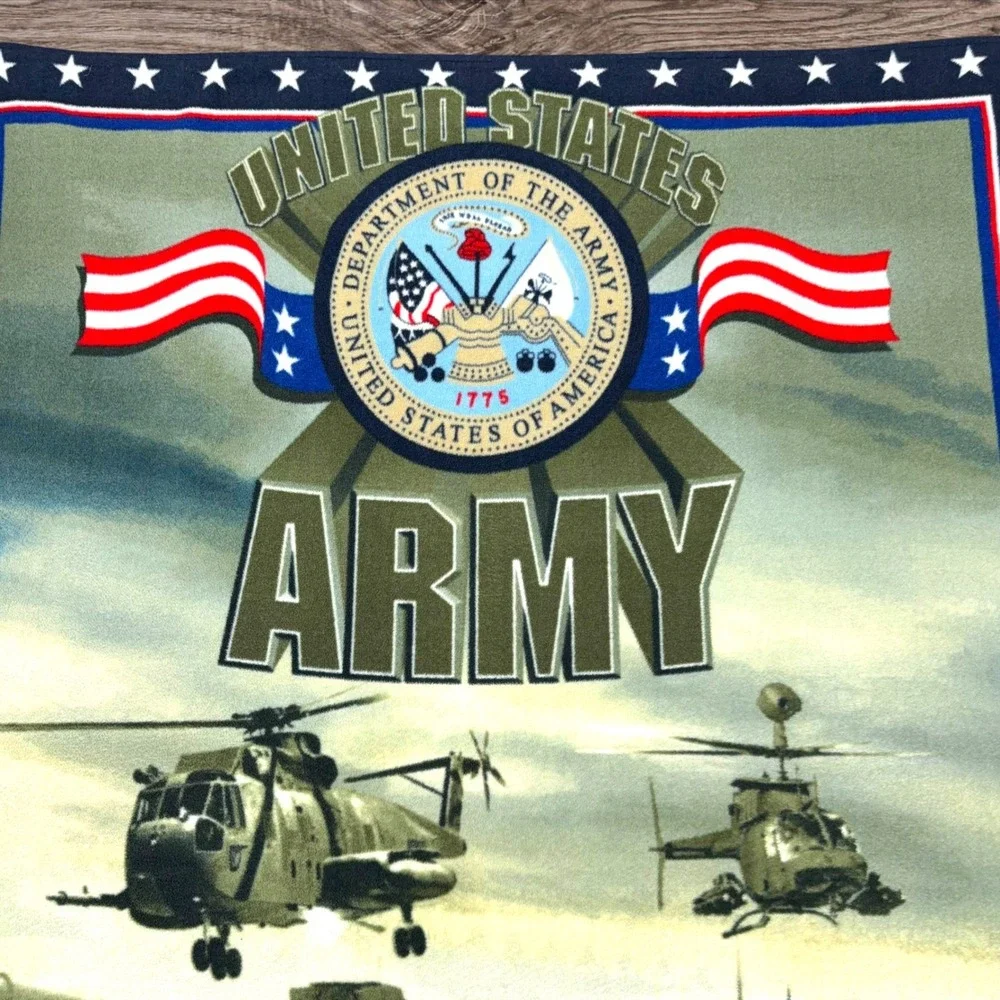 US Army Fleece Throw Blanket Double Sided Military Seal‎ Tank Helicopter 46x58